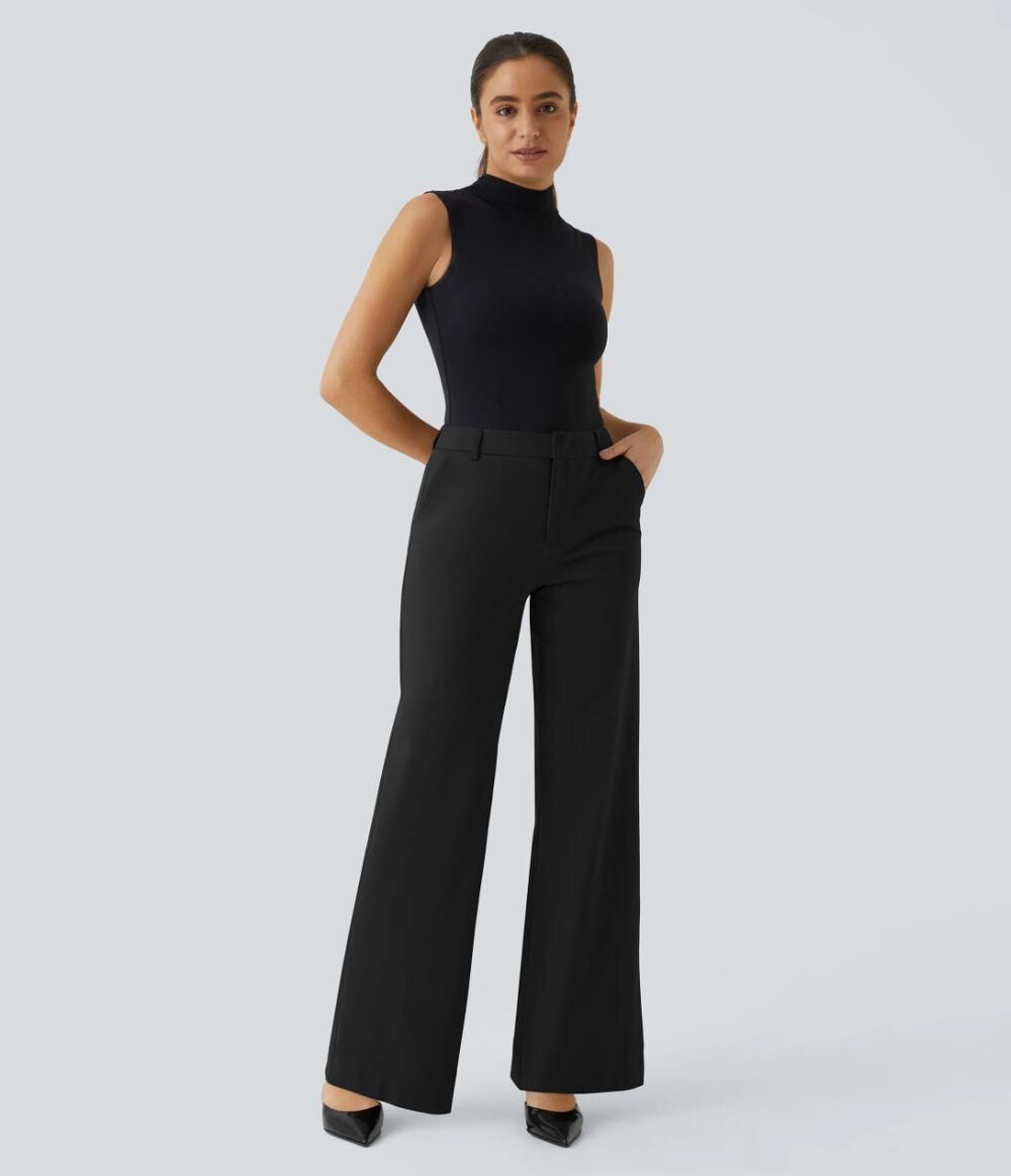 HALARA Flex Mid Rise Pocket Straight Leg Work Pants Black Sz L Reg NWT {3Z34}